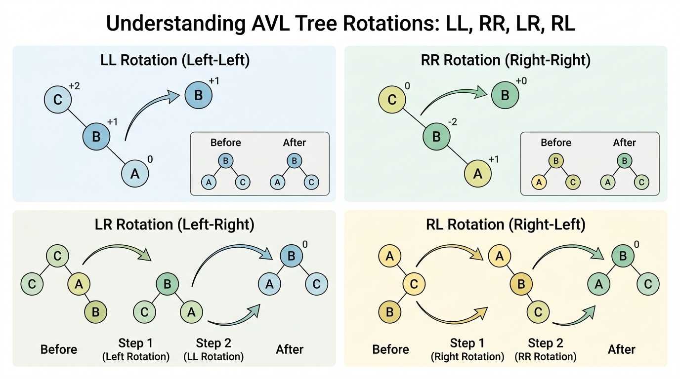 Understanding AVL Tree Rotations: LL, RR, LR, and RL