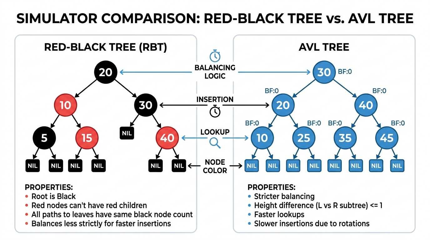 Red-Black Tree vs. AVL Tree: A Simulator Comparison